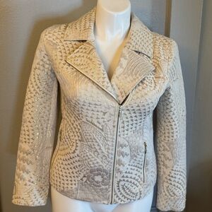 Chico's Cream Textured Leather Jacket